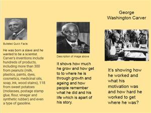 Photo is of a yellow Google Slide pamphlet with photographs and information about George Washington Carver.